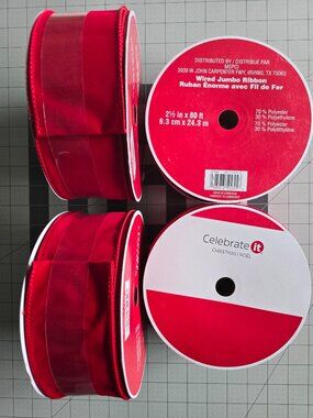 HOLIDAY RIBBON NWT RED WIRED JUMBO ROLLS  4 ROLLS